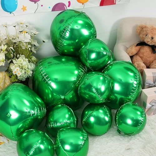 12PCS Metallic Green Round Foil Balloons 22" 15" 10" Large Chrome Green Balloon - Image 4