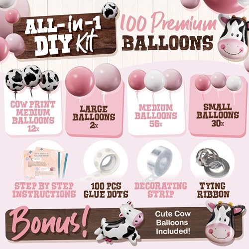 ALL-IN-1 Cow Balloon Arch Kit with BONUS Cows Balloons for Cow Party Decorations - Cowgirl Balloon Arch Kit for Cowgirl Baby Shower Decorations & Cows Birthday Party Decoration - Image 2