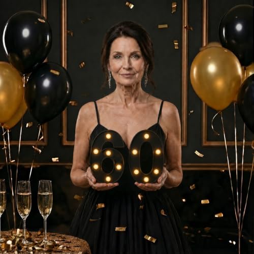 60th Birthday Decorations for Men Women, LED Light Up Numbers 60 Sign Battery-Operated Light-Up Party Decoration 60th Birthday Gifts for Women Black ZJDZTK - Image 2
