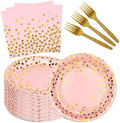 150 PCS Pink and Gold Paper Plates and Napkins Party Supplies,Serves 50 Guests Pink Gold Plates and Napkins,Disposable Paper Tableware Set for Birthday Wedding Bridal Shower Baby Shower Decorations by Upigi