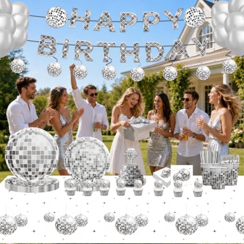 155PCS Disco Party Decorations Black Silver Disco Paper Plates Napkins Banner Tablecloth And Balloons Dessert Tableware Set Hip Hop Birthday Party SuppliesTableware 20 Guests - Image 6