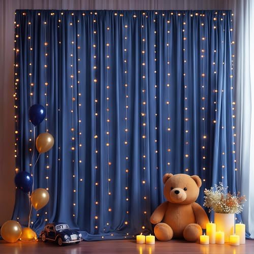 Navy Blue Backdrop Curtains with Lights for Parties,10x10FT Wrinkle Free Wedding Photo Backdrop Curtains for Baby Shower Birthday Graduations Home Party Decorations-5ft x 10ft - Image 3