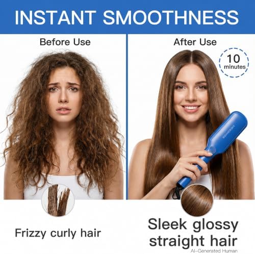 MEGAWISE Ceramic Ionic Hair Straightener Brush, 20s Heat, Dual Voltage - Image 3