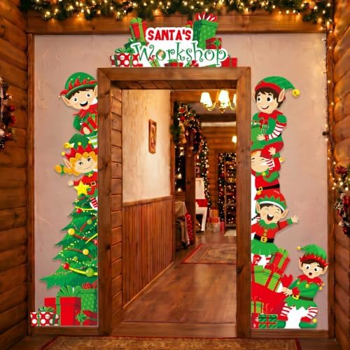 Peryiter 3 Pcs Christmas Door Decorations Santa's Workshop Elf Porch Banner by Peryiter