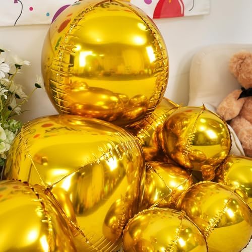 12PCS Metallic Gold Round Foil Balloons 22" 15" 10" Chrome Gold Balloons - Image 4