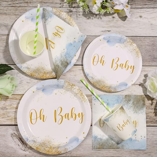 175 Pcs Baby Shower Tableware Set For 25, Dusty Blue Boy Party Supplies - Image 4