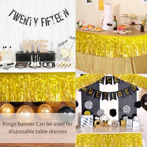 Laser Gold Party Decorations Birthday Streamers 4Pack - 48FT Tinsel Garland Self Adhesive - Metallic Gold Birthday Decorations Party Supplies - Heavy Duty Fringe Banner Parade Float Decorations - Image 2