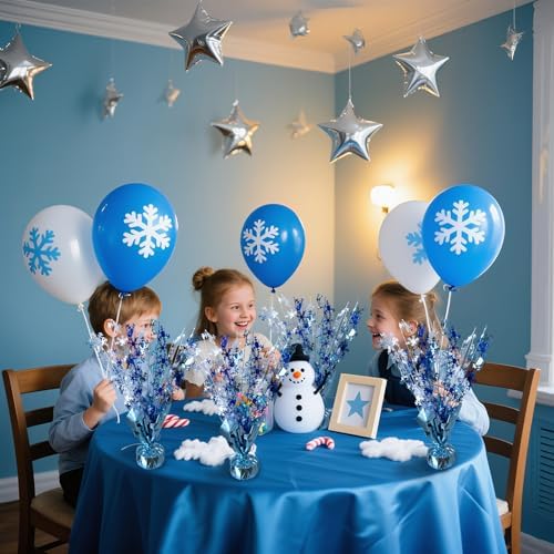 FUBININA 6 Pack Winter Wonderland Snowflake Table Decoration Metallic Blue White Glitter Foil Spray Tabletop Centerpieces for Winter Christmas Xmas Frozen Birthday Wedding Baby Party Supplies Decor - Image 5