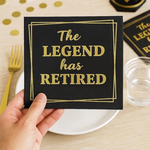 100‑Pack ‘The Legend Has Retired’ Black & Gold Napkins – 2‑Ply Cocktail, Lunch & Dinner Party Napkins – Elegant, Disposable Retirement Party Decoration – 6.5″ x 6.5″ Folded (Large, 100, Count) - Image 3