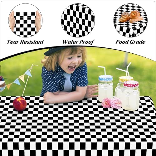 12Pack Table Cloth Rectangle Table, 54" x 108" Plastic Tablecloth, Black and White Checkered Table Covers, Waterproof Disposable Table Cloth for Outdoor Picnic Indoor Birthday Party Supplies Dinner - Image 3
