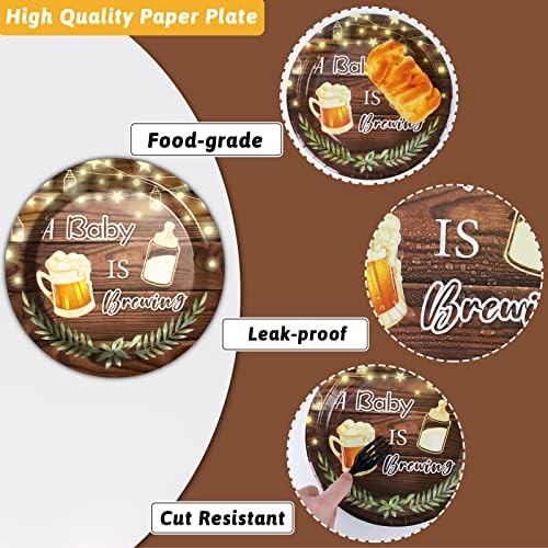 96Pcs A Baby is Brewing Baby Shower Party Supplies Set Plates Napkins Tableware Kit for Birthday Party Paper Tableware Set Table Decorations Favors Serves 24 Guests with Forks - Image 4