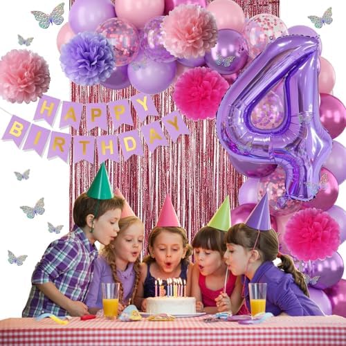 Pink Purple 4th Birthday Party Decoration for Girls Number 4 Princess Decor - Image 6
