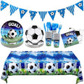 Kochorie 170 Pieces Soccer Birthday Party Decorations Soccer Paper Plates Napkins Cups Cutlery Tablecloth Triangle Flags Banner for Sports Themed Birthday Party Supplies, Serve 24 Guests by Kochorie
