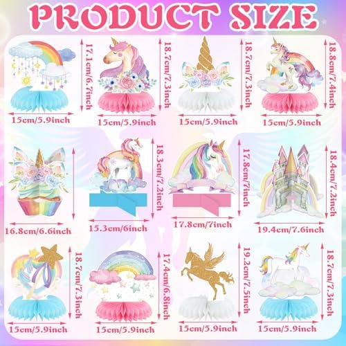 Pickmesh 12 Pcs Unicorn Birthday Party Supplies Unicorn Rainbow Honeycomb Centerpieces Cloud Cupcake Castle Table Topper Decorations for Girls Princess Birthday Baby Shower Party Decor - Image 2