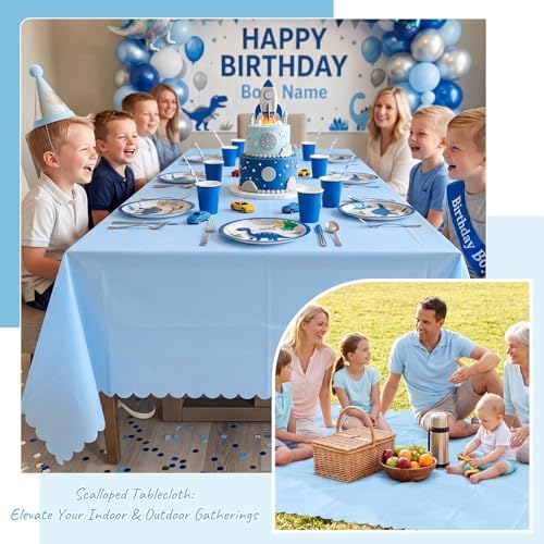 NatNarr 3 Pcs Light Blue Tablecloth, Scalloped Baby Blue Table Cloths - Image 6