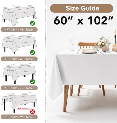 Fitable 8 Pack White Table Cloths 60x102 Inch for 6 Ft Rectangle Tables - Image 4