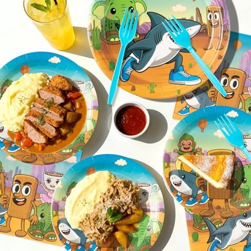 GaofanWai Italian Brainrot Party Tableware - 96PCS Brain Rot Paper Plate Set for Kids, Funny Cartoon Animal Party Decoration Dinnerware Napkin Fork for Brainrot Birthday Baby Shower Supply, 24 Guests - Image 6