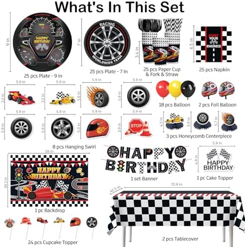 218Pcs Cars Birthday Decorations Tableware Set, 25 Serves - Image 4