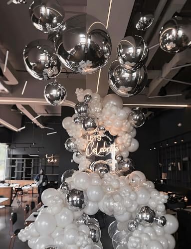 12PCS Metallic Silver Round Foil Balloons 22" 15" 10" Chrome Silver Balloon - Image 5