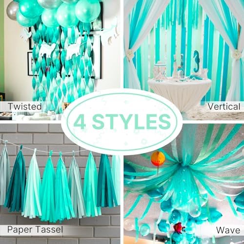 PartyWoo Mint Crepe Paper Streamers 4pcs 328 FT Green Streamers - Image 5