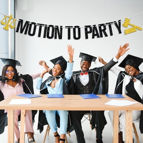 Motion to Party Banner, Congrats Lawyer, Case Closed, Passed the Bar, Law School JD Degree Graduation Party Decorations Supplies, Black and Gold Glitter - Image 5