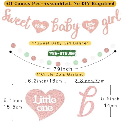Sage Green Blush Pink Baby Shower Decorations with Sweet Baby Girl Banner - Image 3
