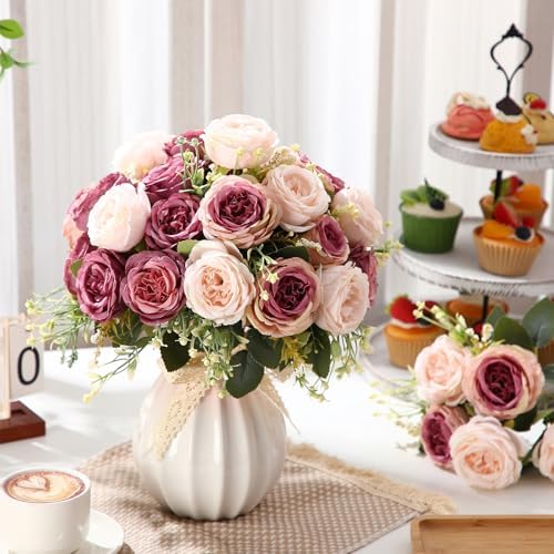 Geosar 16 Bundles Artificial Peonies Flowers,Dusty Pink, Dusty Rose - Image 4