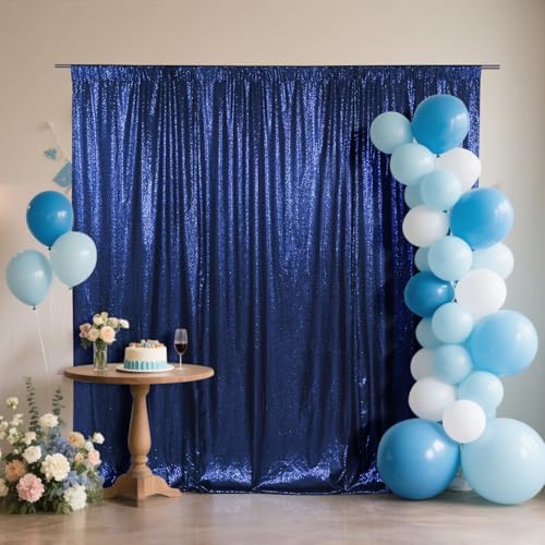 SquarePie 8x8ft Navy Blue Sequin Backdrop, High Density Non-Transparent Glitter Curtain for Photography, Birthday, Wedding Party Decorations, Thick Solid Background with 4" Rod Pocket, 1 Panel by SquarePie