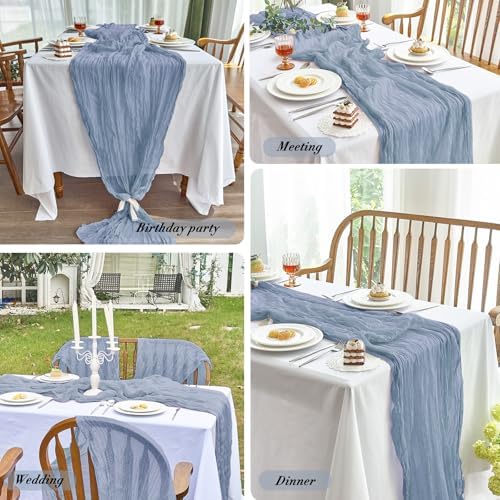 2 Pack Dusty Blue Cheesecloth Table Runner for Birthday Party Home Decor - Image 6