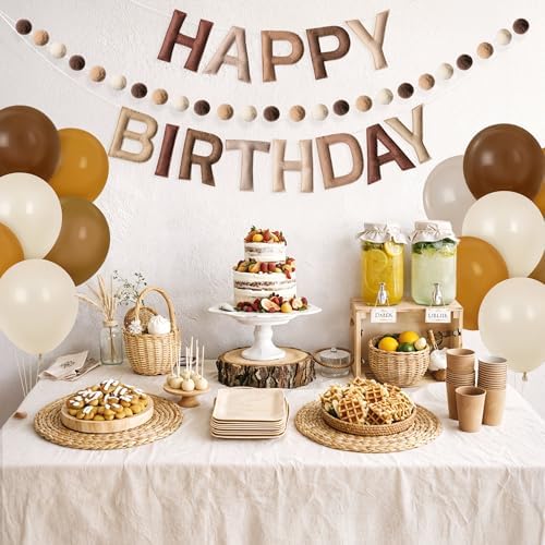Kriyokiaa Retro Brown Happy Birthday Banner Set with Party Hats - Image 5