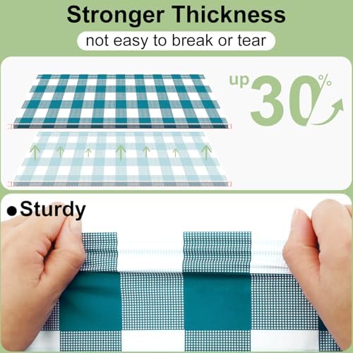misaya 12 PCS Turquoise White Buffalo Plaid Plastic Disposable Table Cloth - Image 2