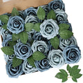 AmyHomie Dusty Blue Rose 25pcs Real Looking Artificial Flowers w/Stem by AmyHomie