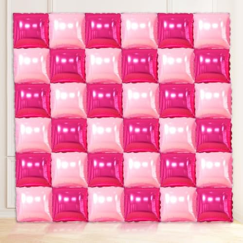 36 Pcs Hot Pink Double Sided Square Foil Balloon Wall Backdrop Metallic Pink Balloons Backdrop Tunnel Arch Kit Mylar Square Balloons for Bachelorette Engagement Wedding Birthday Party Decorations by YiYou