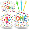 CHUNNIN 96pcs Rainbow 1st Birthday Plates and Napkins Confetti Happy Birthday Party Decorations with Polka Dot Confetti Dessert Plates Colorful 1st Tableware for 24 Guests 1 Year Old Party Supplies by CHUNNIN