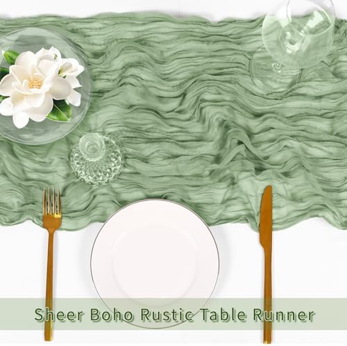 6 Pack Sage Green Cheesecloth Table Runner, 17 x 108 inch, Semi Sheer Boho Cheese Cloth Fabric Table Runner Bulk for Wedding, Birthday, Party, Holiday, Home Decor (Sage Green) - Image 5
