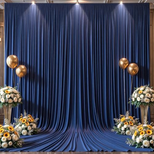 10x12ft Navy Blue Backdrop Curtain Panels for Parties - Wrinkle Free Polyester Photo Curtain Backdrop Wedding Back Drop Fabric Drapes for Party Decorations Background for Photography by WishCare