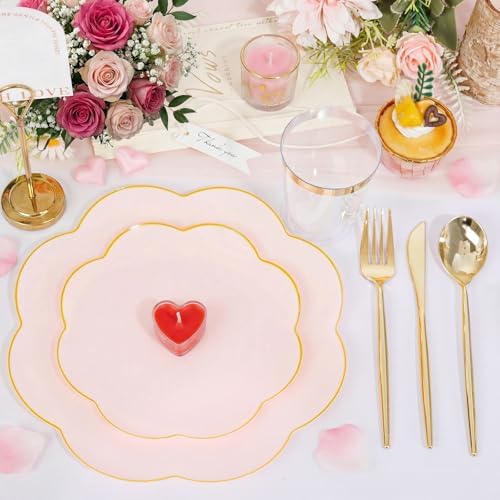 ejonirinjonir 180pcs Fancy Pink and Gold Plastic Plates for Wedding Showers - Image 2