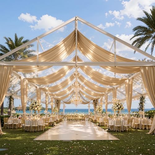 20ftx40ft Champagne Gold Ceiling Curtain for Wedding Parties by PartyVillage
