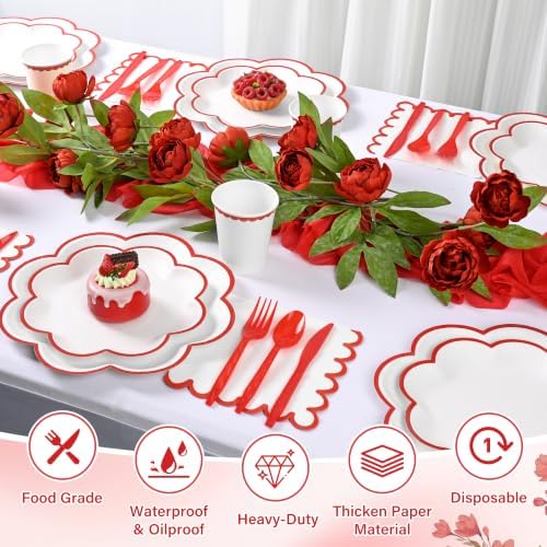 350 Pcs Red and White Paper Plates and Napkins Set, Serve for 50 Guests - Image 6