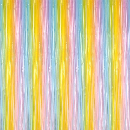 i-CHONY 2 Pcs 3.2ft x 8.2ft Rainbow Metallic Tinsel Foil Fringe Curtain Party Streamers Photo Booth Backdrop Prop for Wedding Holiday Baby Shower Bachelorette Party Decor by i-CHONY