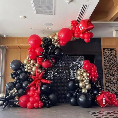Red and Black Gold Balloon Arch Kit, 140Pcs Explosion Star Black and Red Metallic Gold Balloons 22 18 12 10 5 Inch Different Size Balloons for Birthday Casino Night Movie Night Decorations - Image 4