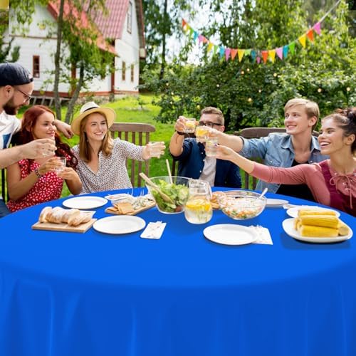 16 Pack Blue Plastic Tablecloth for Round Tables, Premium Decorative Blue Disposable Table Cloths for Parties, Bulk Round Party Table Cover for Birthday Wedding Anniversary Graduation, 84 Inch - Image 6