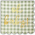 Cloverjoyed 'Oh Baby' Baby Shower Decorations, 50 Pack, Gold Oh Baby Napkins in Plaid Sage Green Pattern, Scalloped Edges, Sage Green Baby Shower Napkins, Neutral Gender Reveal Decorations by Cloverjoyed
