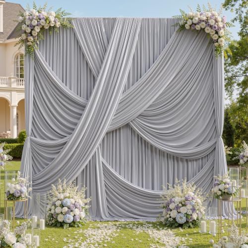 50x12 ft Silver Backdrop Curtains for Weddings Parties, Birthdays by PartyVillage