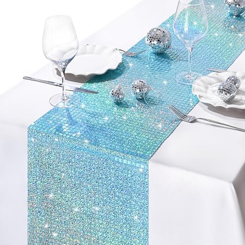 Glitter Disco Party Table Runner 8 Packs 13 x 72 Inch Fancy Blue Sequin - Image 5