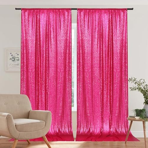 PartyDelight Hot Pink Sequin Backdrop Curtains 5x10ft 2 Panels - Image 3