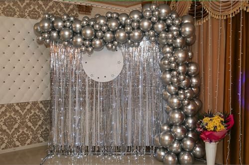 Pure Silver Fringe Curtain Backdrop 3 Pack, 3.2 x 8.2 FT Party Decorations - Image 3