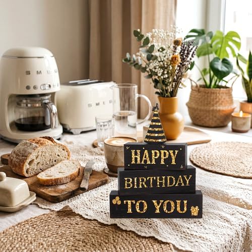 4 Pcs Birthday Wooden Decor, Black and Gold Birthday Table Decoration Gifts - Image 3