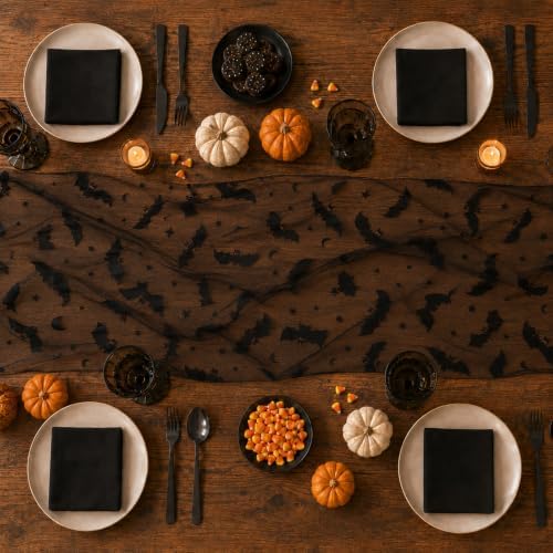 4Pcs Halloween Table Runner 29x72 in Black Mesh Bat Web Table Decor - Image 5