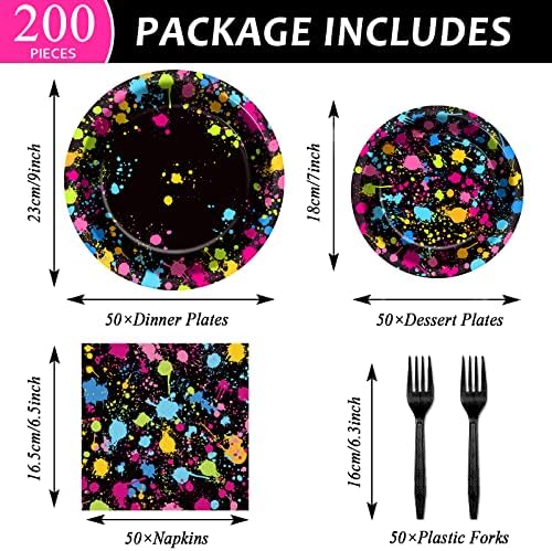 50 Guests Neon Party Supplies Glow Party Plates Napkins Tableware Neon Glow Paper Disposable Birthday Colorful Graffiti Party Decoration Favor, 200 Pieces - Image 2